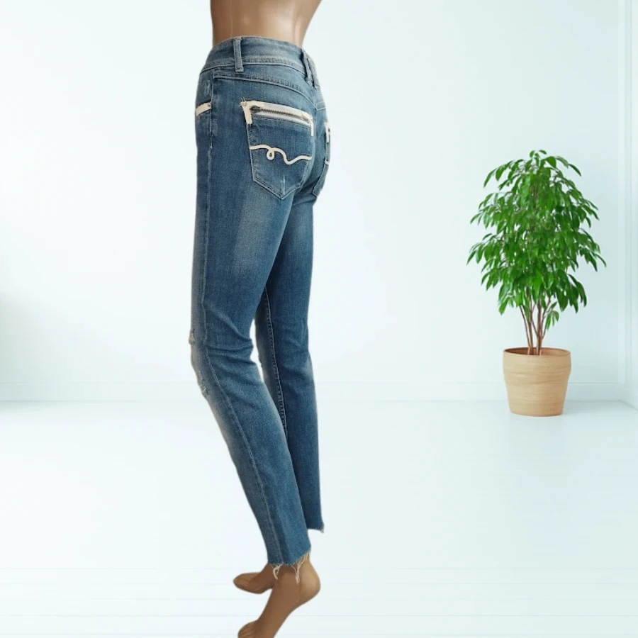 Kaporal suede model jeans - slim fit destroy - low waist - stretchy - light blue - Size 36 – photo 4